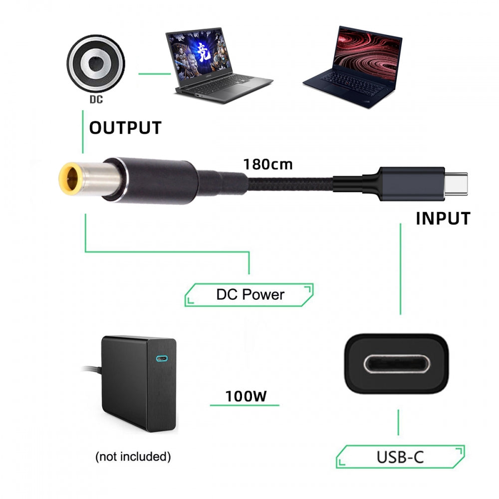 100W Type C USB-C Input to 20V DC 7.9*5.4mm Output Power 20V 5A 65W PD Charge Cable compatible with Laptop