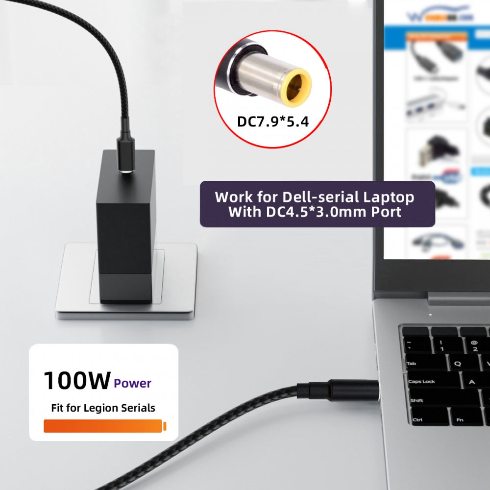 100W Type C USB-C Input to 20V DC 7.9*5.4mm Output Power 20V 5A 65W PD Charge Cable compatible with Laptop
