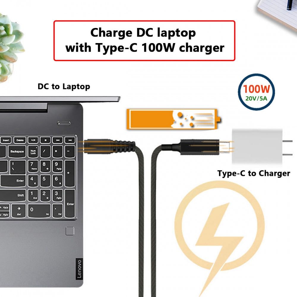 100W Type C USB-C Input to 20V DC 5.5*2.1mm Output Power 20V 5A 65W PD Charge Cable for Laptop