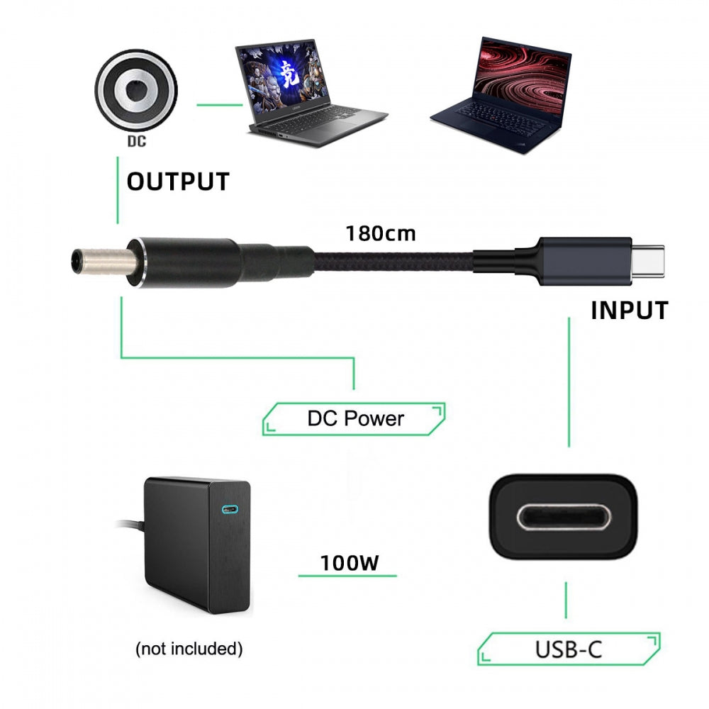 100W Type C USB-C Input to 20V DC 5.5*2.1mm Output Power 20V 5A 65W PD Charge Cable for Laptop