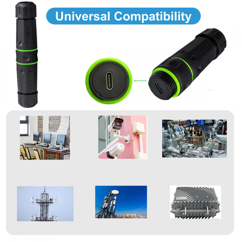 M20 Locking IP68 Waterproof Type-C 10Gbps USB3.1 Female to USB-C Female Extension Adapter Coupler