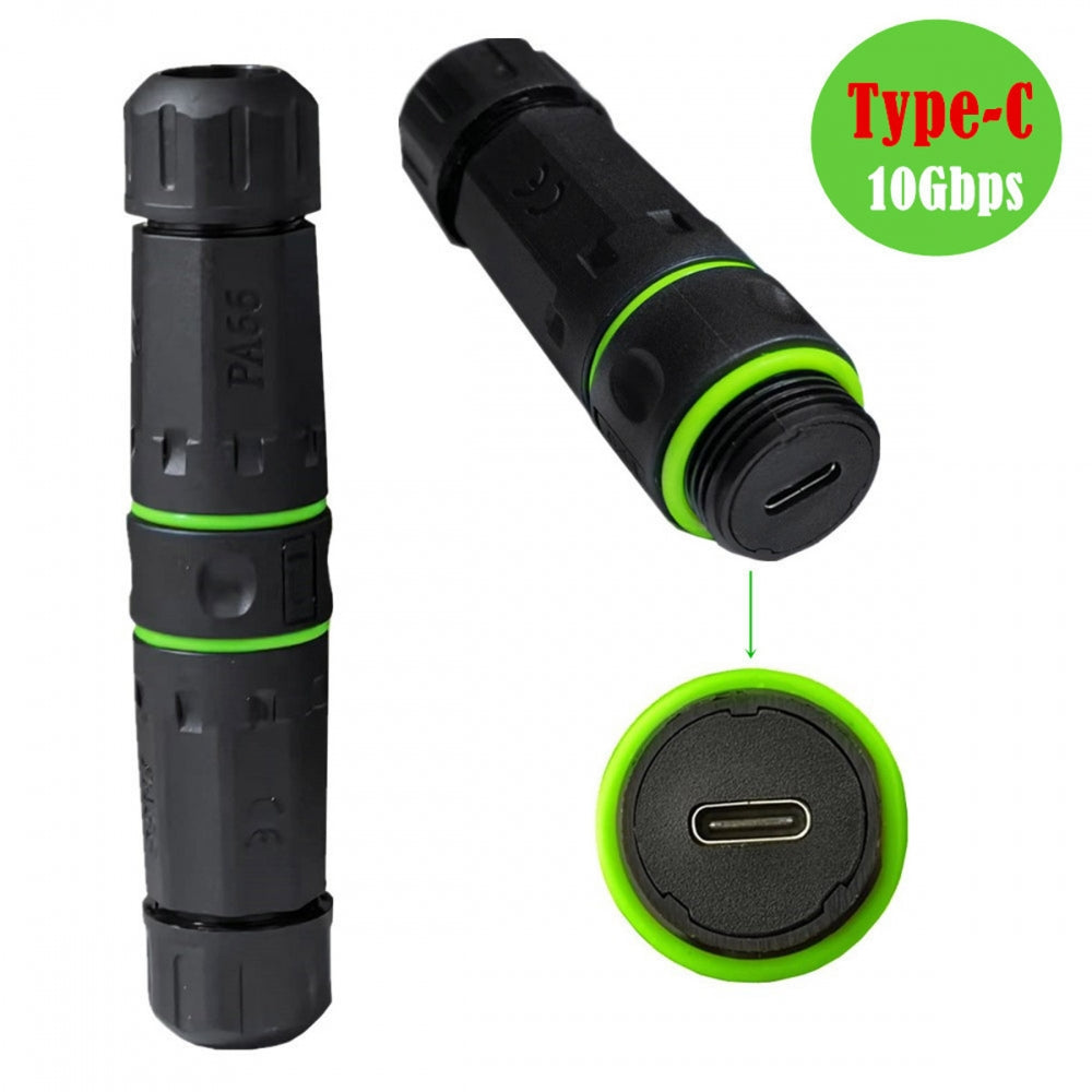 M20 Locking IP68 Waterproof Type-C 10Gbps USB3.1 Female to USB-C Female Extension Adapter Coupler