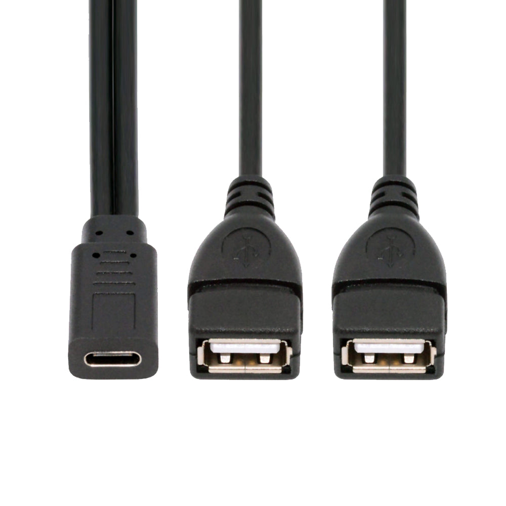 Type-C USB-C Female DC 5V to Dual USB 2.0 Standard Type-A Female Splitter Extension Charge Cable
