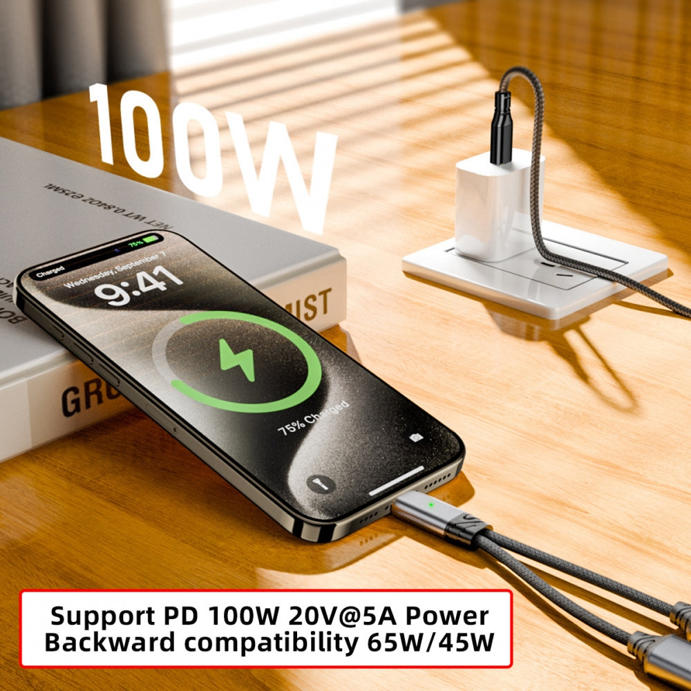 USB-C Type-C Male to Dual Female Audio DAC AUX Music 16bit 48kHz & 100W PD Power Cable for Laptop Tablet Phone