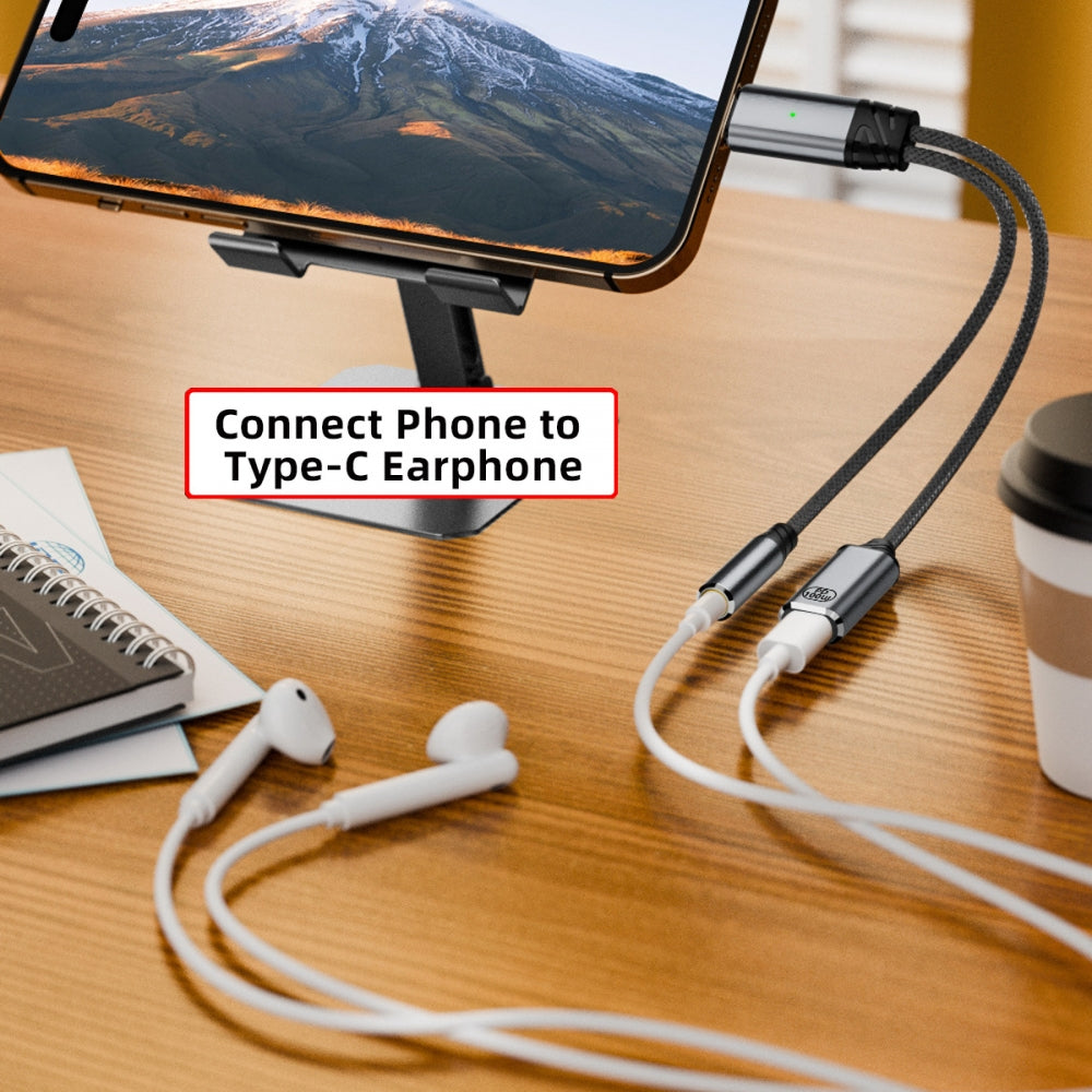 USB-C Type-C Male to 3.5mm Female Audio DAC AUX Music 16bit 48kHz & 100W PD Power Cable for Laptop Tablet Phone
