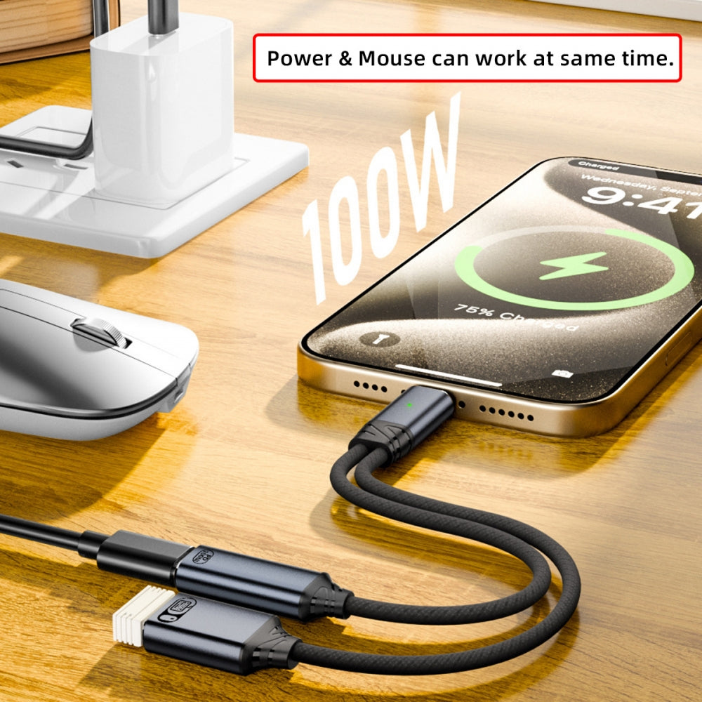 USB-C Type-C Male to 480Mbps USB 2.0 Female OTG & 100W PD Power Cable for Laptop Tablet Phone