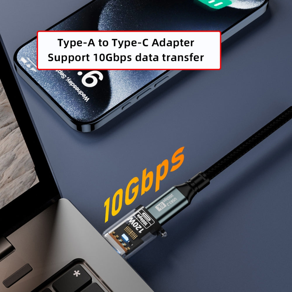 3pcs/lot Type-C Smart LED USB-C to USB3.2 Type-A Adapter OTG 10Gbps 40Gbps 120W 240W Data Fast Charging Tester Detector