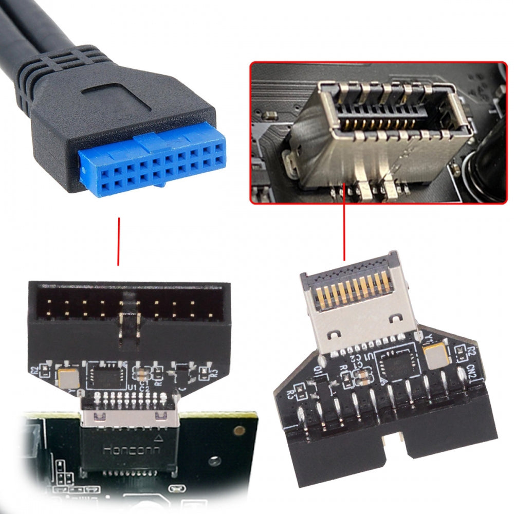 Type-E IDC Socket USB 3.1 Front Panel Header to USB 3.0 20Pin Header Extension Adapter with CH334P for Desktop Motherboard