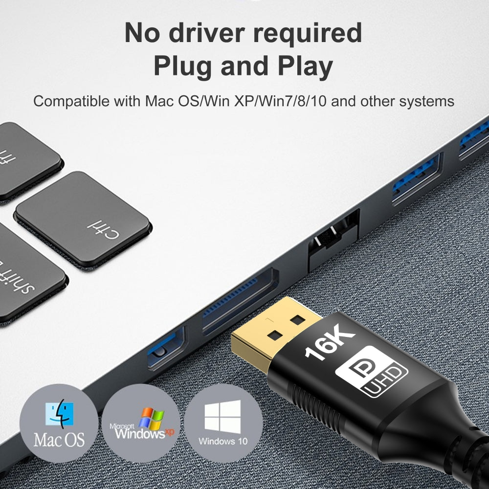 Mini DisplayPort 2.1 Mini-DP 2.0 to DP Cable 16K 60hz Cable Ultra-HD UHD DP 1.4 8K 120hz Compatible FreeSync G-Sync Gaming Monitor 4090 7900