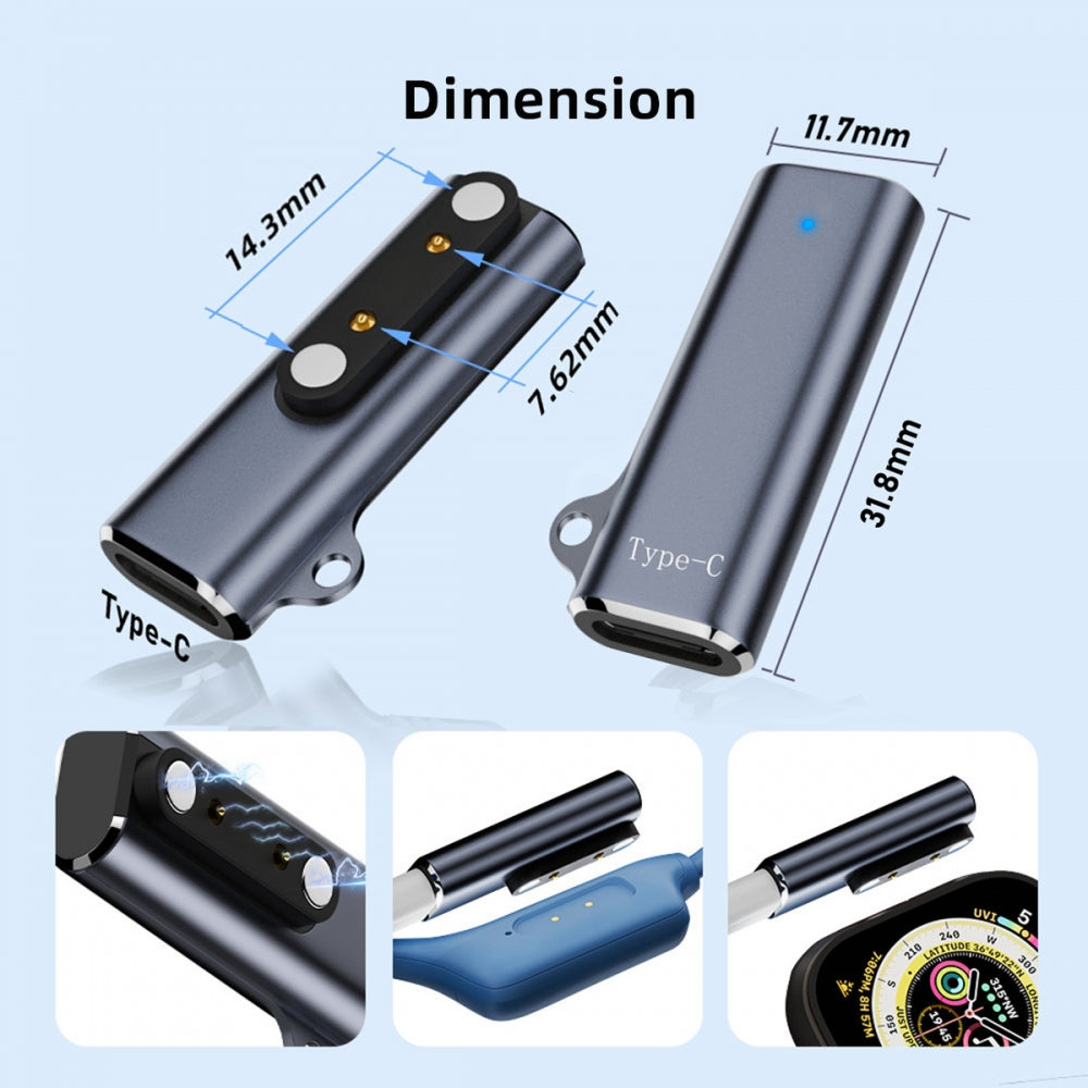 2pcs/lot Magnetic Smart Watch Charging Adapter USB Type-C to Pitch 7.62mm with 2-Pin 4-Pin Compatible with Bone Conduction Headphone