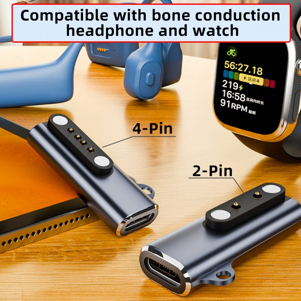 2pcs/lot Magnetic Smart Watch Charging Adapter USB Type-C to Pitch 7.62mm with 2-Pin 4-Pin Compatible with Bone Conduction Headphone
