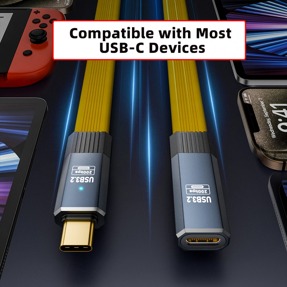 USB4 Male to Female Extension Cable 20Gbps Flat Slim FPC Cable with 100W and 8K 5K USB4.0 Type-C Compatible with Thunderbolt3/4