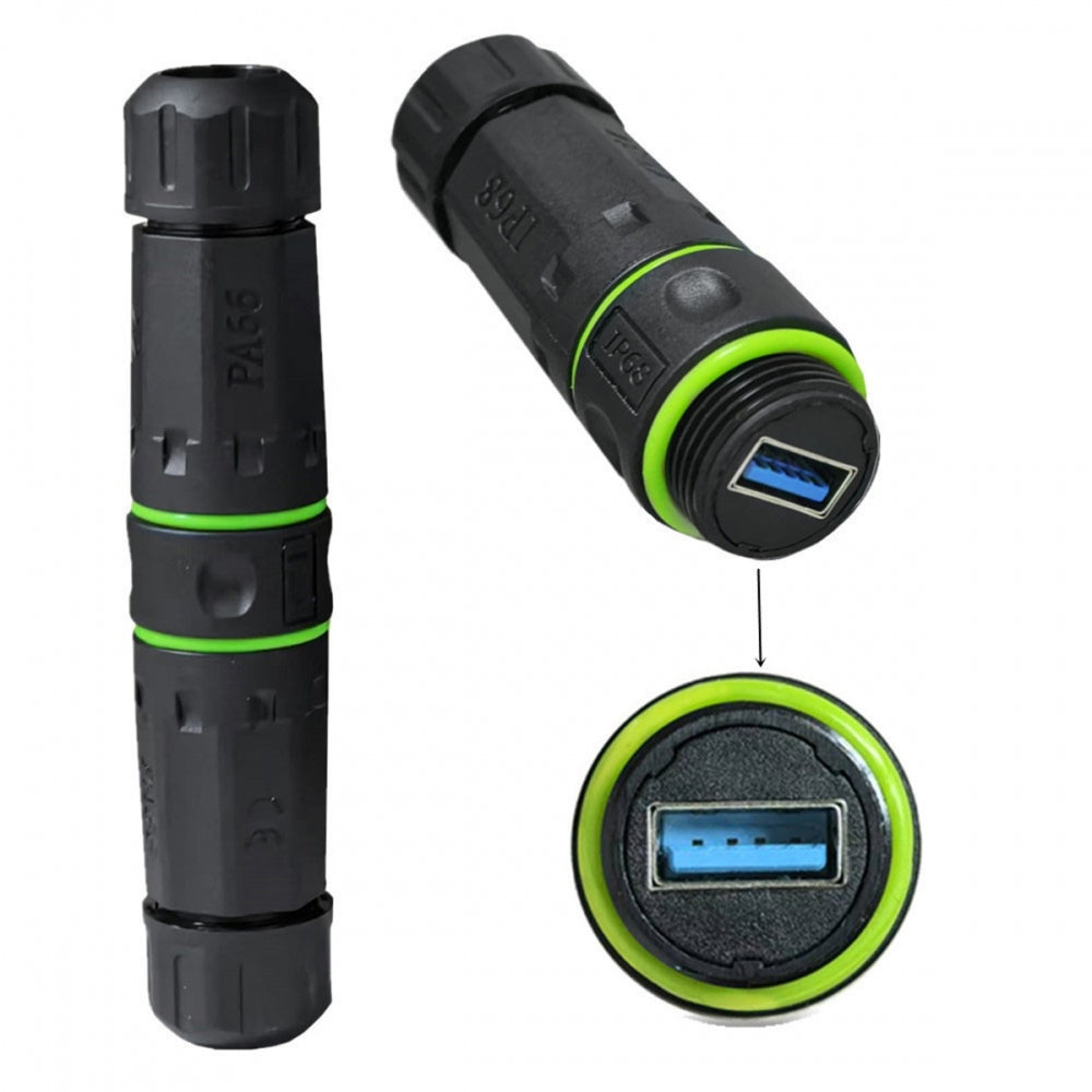 M20 Locking IP68 Waterproof Type-A USB3.0 5Gbps USB-A Female to USB-A Female Extension Adapter Coupler