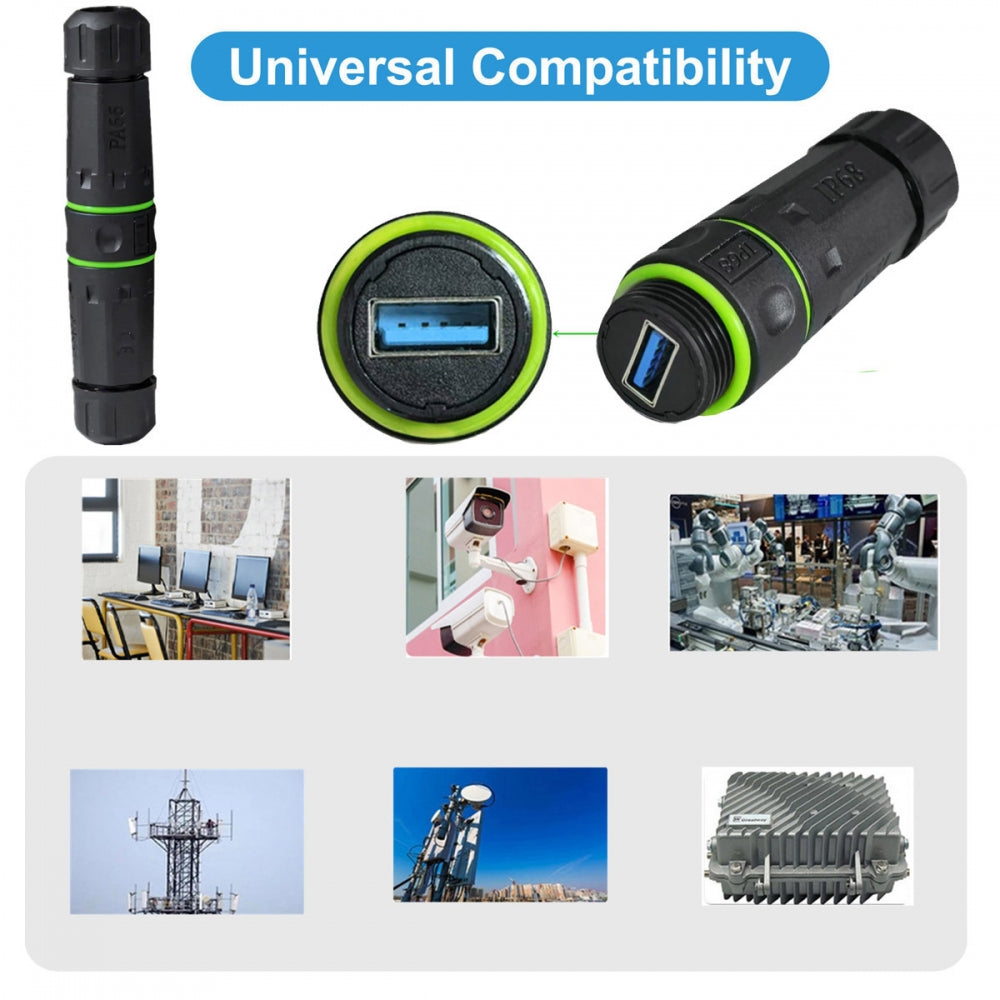 M20 Locking IP68 Waterproof Type-A USB3.0 5Gbps USB-A Female to USB-A Female Extension Adapter Coupler