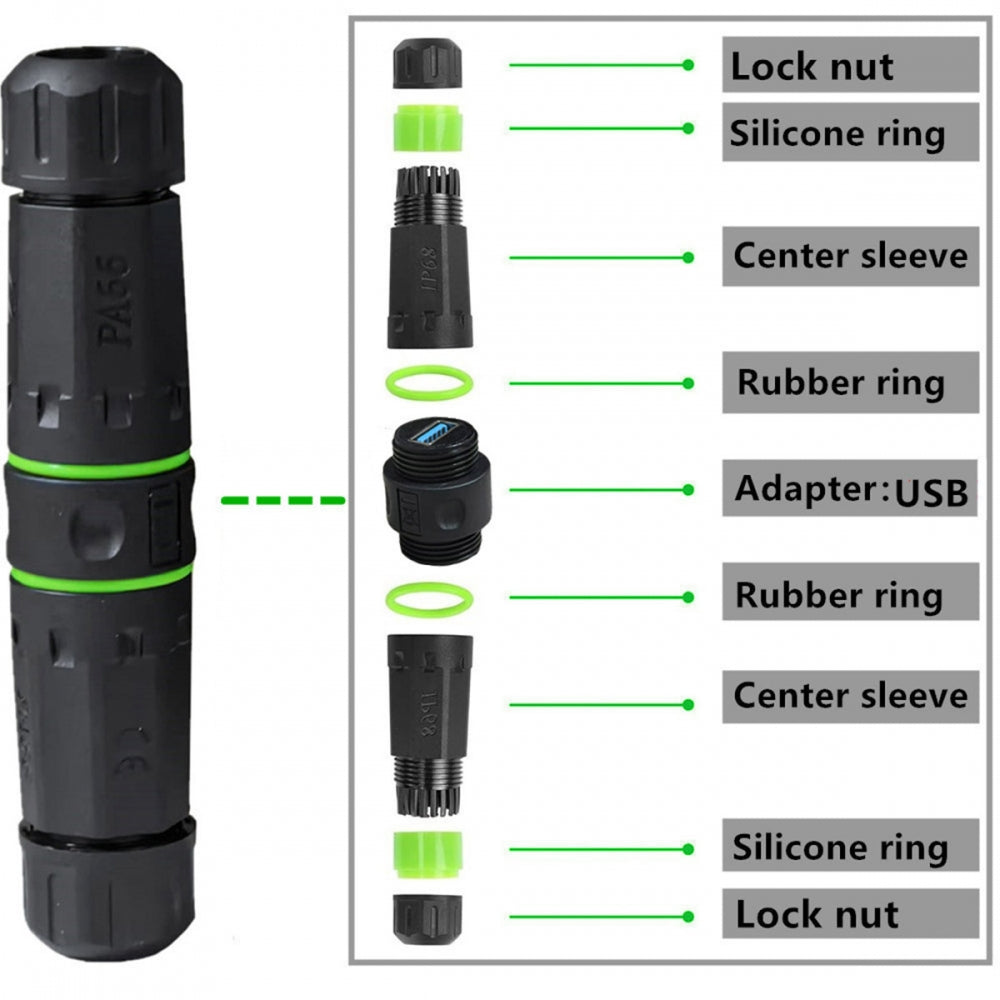M20 Locking IP68 Waterproof Type-A USB3.0 5Gbps USB-A Female to USB-A Female Extension Adapter Coupler