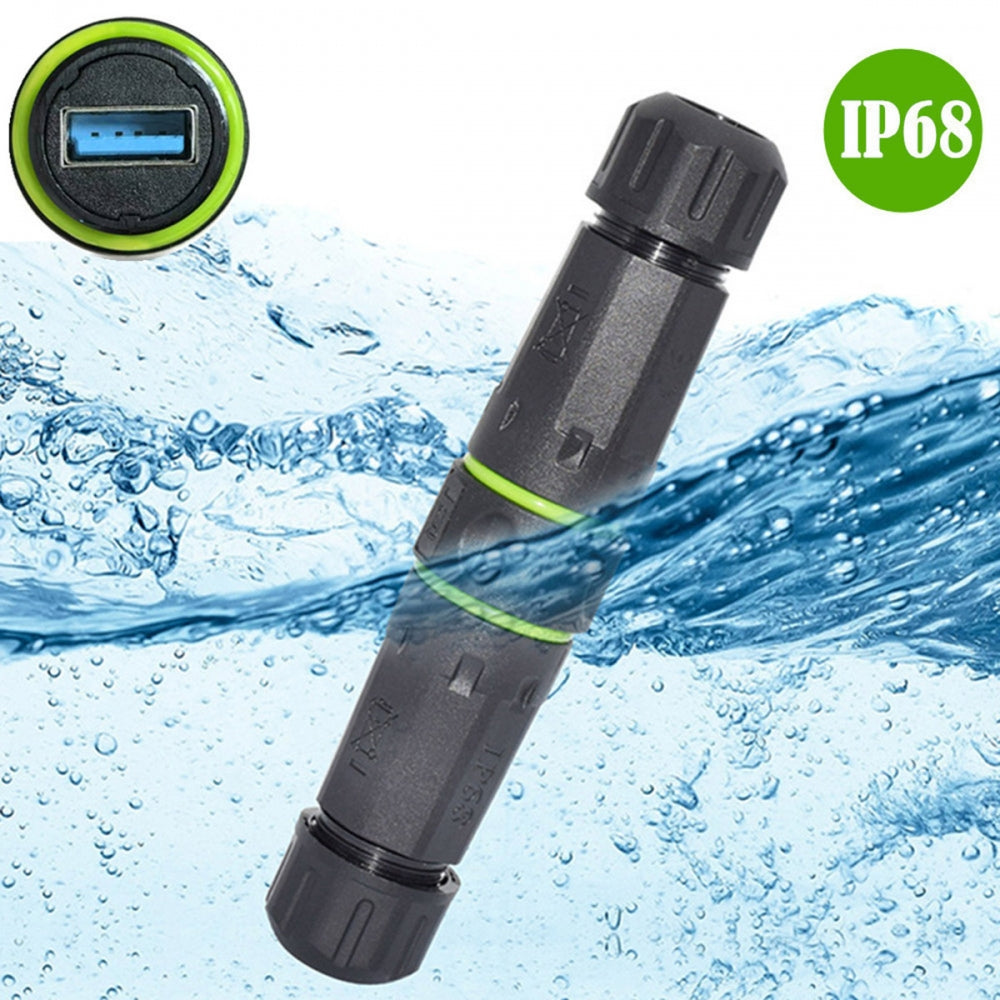 M20 Locking IP68 Waterproof Type-A USB3.0 5Gbps USB-A Female to USB-A Female Extension Adapter Coupler