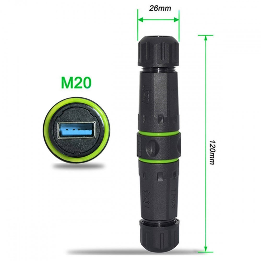 M20 Locking IP68 Waterproof Type-A USB3.0 5Gbps USB-A Female to USB-A Female Extension Adapter Coupler