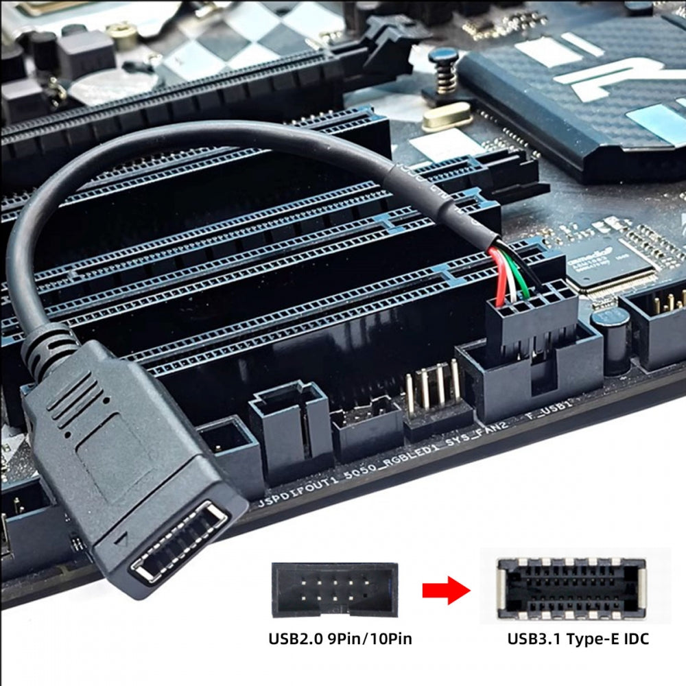 Single USB 3.1 Front Panel Socket Key-A Type-E to USB 2.0 9Pin 10Pin Mainboard Header Male Extension Cable
