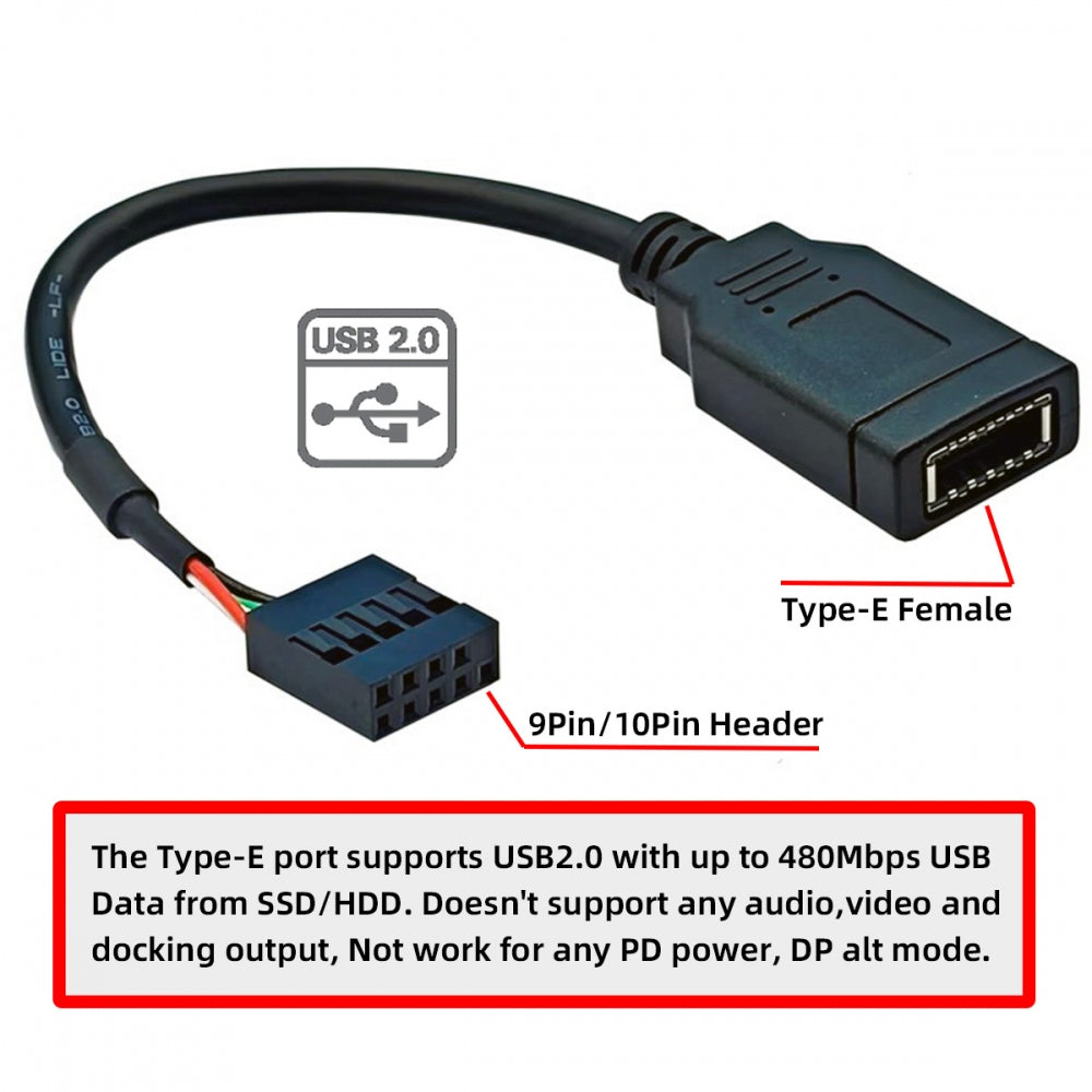 Single USB 3.1 Front Panel Socket Key-A Type-E to USB 2.0 9Pin 10Pin Mainboard Header Male Extension Cable