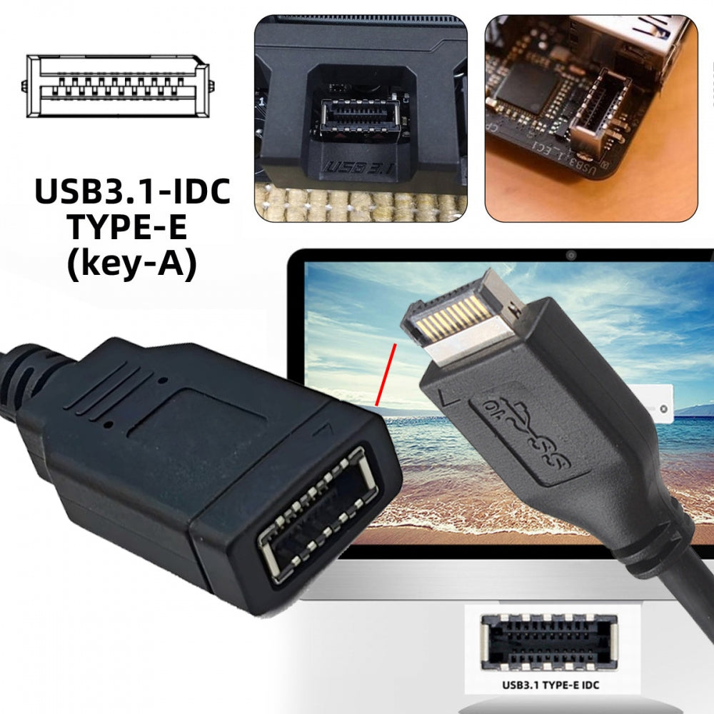 Dual Port Type-A & USB 3.1 Front Panel Socket Key-A Type-E to USB 2.0 9Pin 10Pin Mainboard Header Male Extension Cable