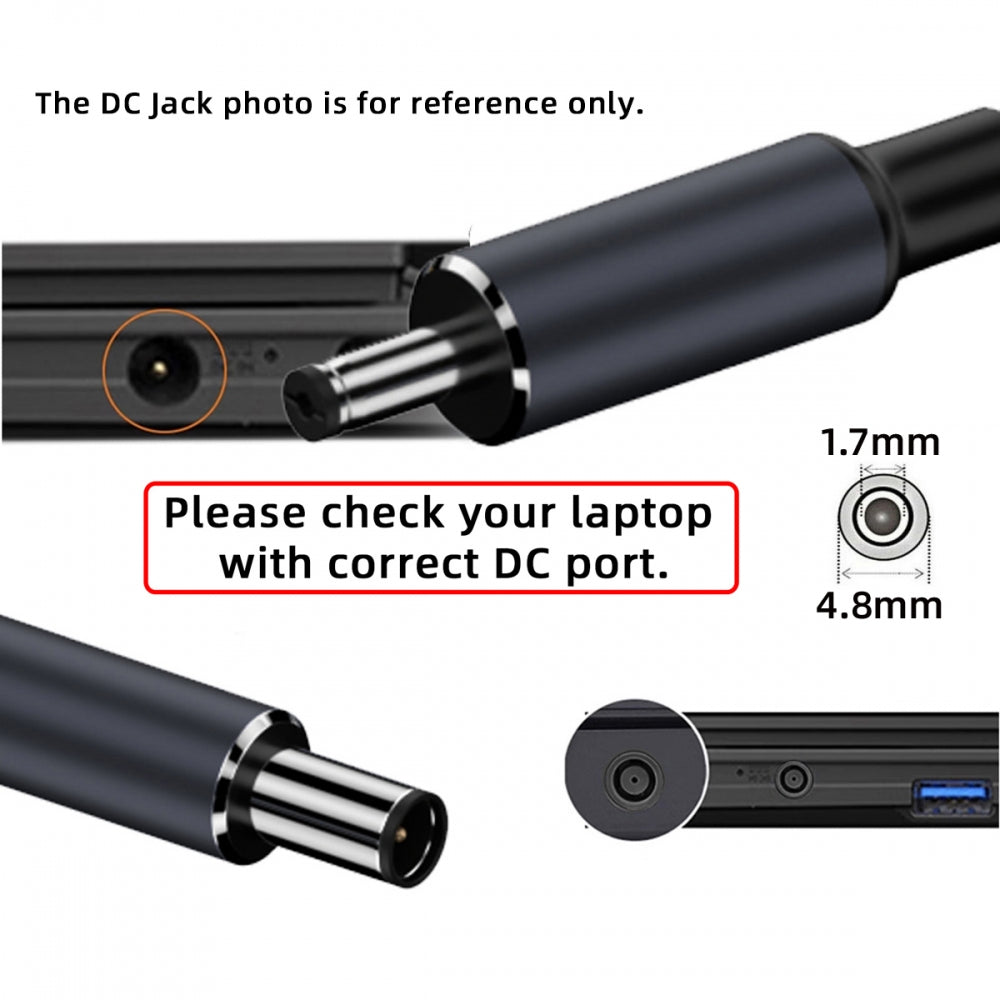 Type-C USB-C Input to DC 4.8x1.7mm Jack Smart LED Display 100W Output Power 20V 5A PD Charge 65W Adapter for Laptop