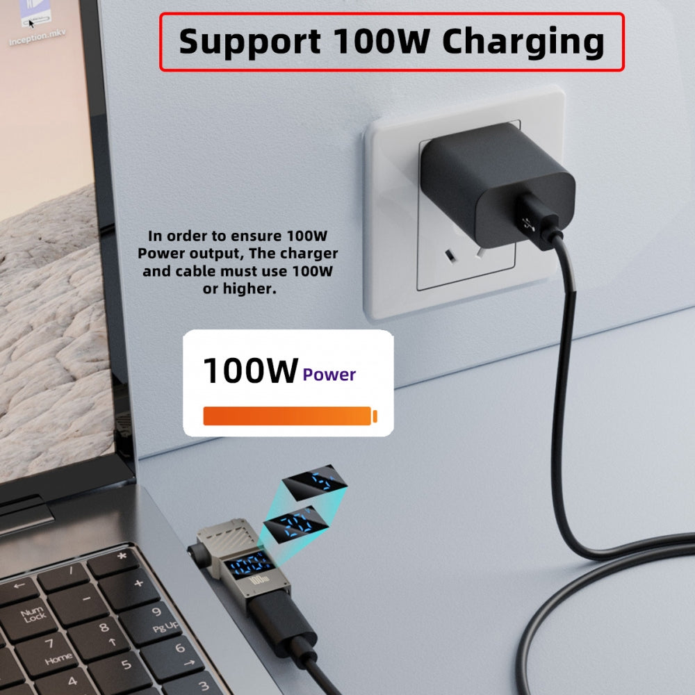 Type-C USB-C Input to DC 5.5x2.1mm Jack Smart LED Display 100W Output Power 20V 5A PD Charge 65W Adapter for Laptop