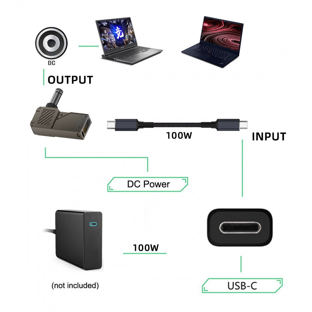 Type-C USB-C Input to DC 6.0x4.4mm Jack Smart LED Display 100W Output Power 20V 5A PD Charge 65W Adapter for Laptop