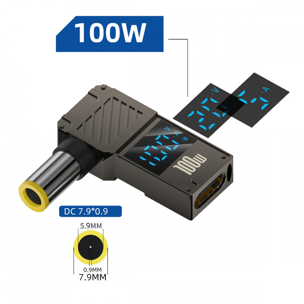 Type-C USB-C Input to DC 7.9x5.4mm Jack Smart LED Display 100W Output Power 20V 5A PD Charge 65W Adapter for Laptop