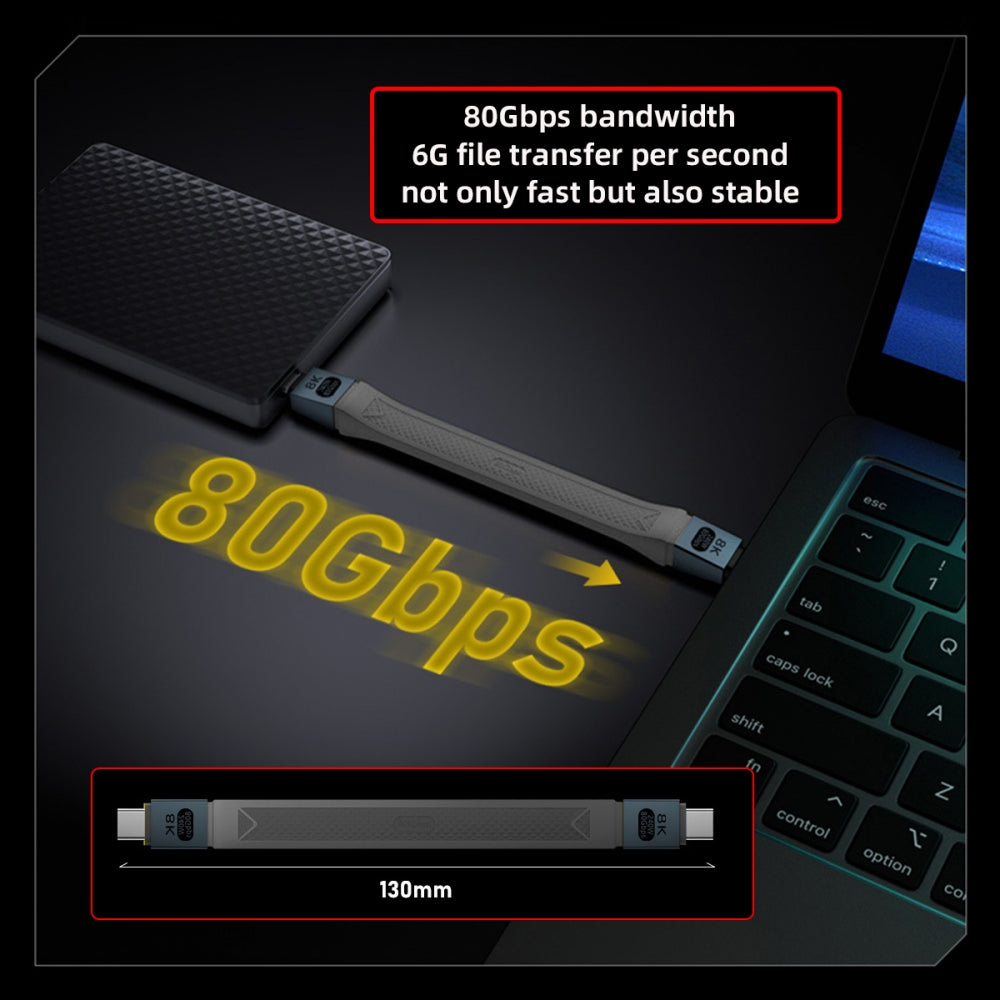 USB5.0 80Gbps Flat Slim FPC Cable 13cm with 240W and 16K@30hz 8K@60Hz 5K@60Hz Compatible with USB4.0 Thunderbolt3/4/5