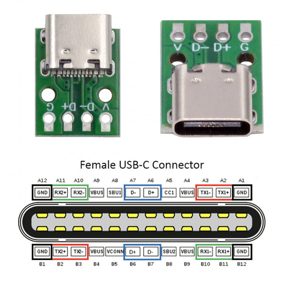 5pcs/set DIY OEM Type C Female Socket Connector to PCBA 4Pin USB2.0 Pinout DC 5V Power