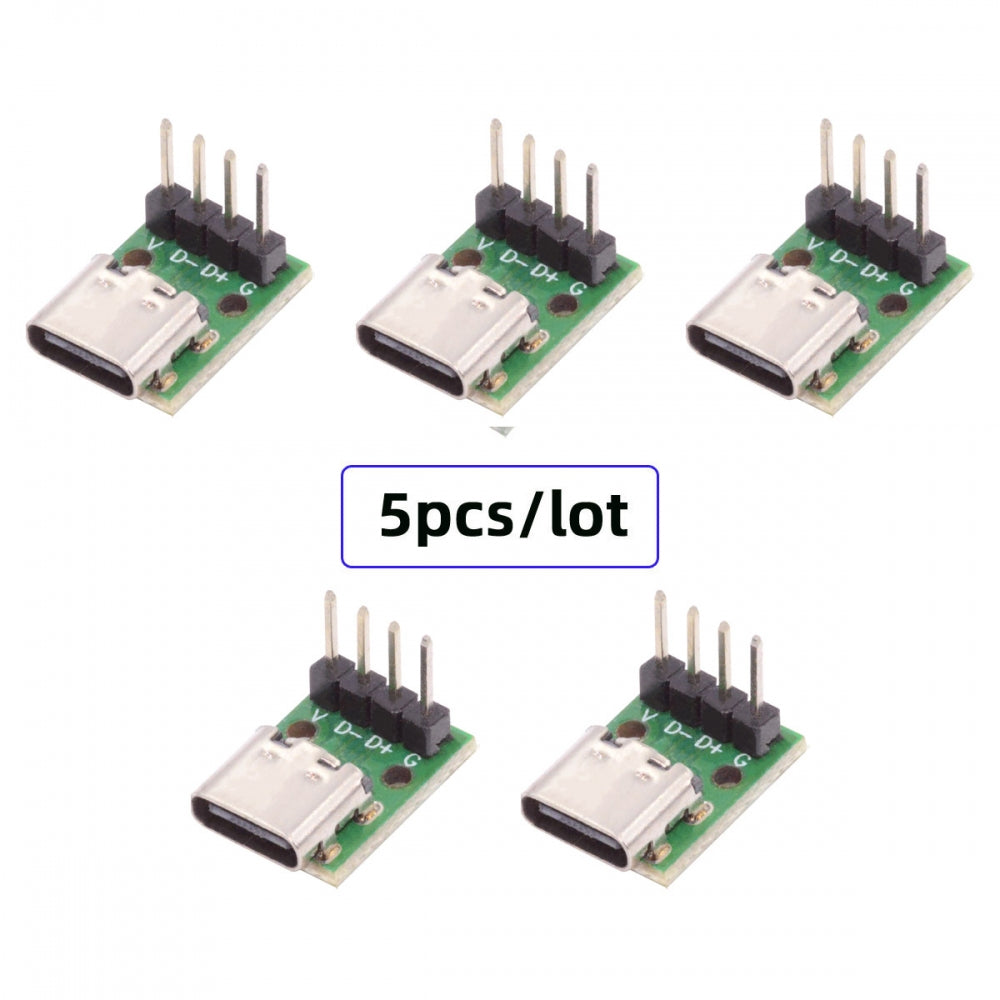 5pcs/set DIY OEM Type C Female Socket Connector to 4Pin Pitch=2.54mm Contact Header Vertical USB2.0 Pinout DC 5V Power