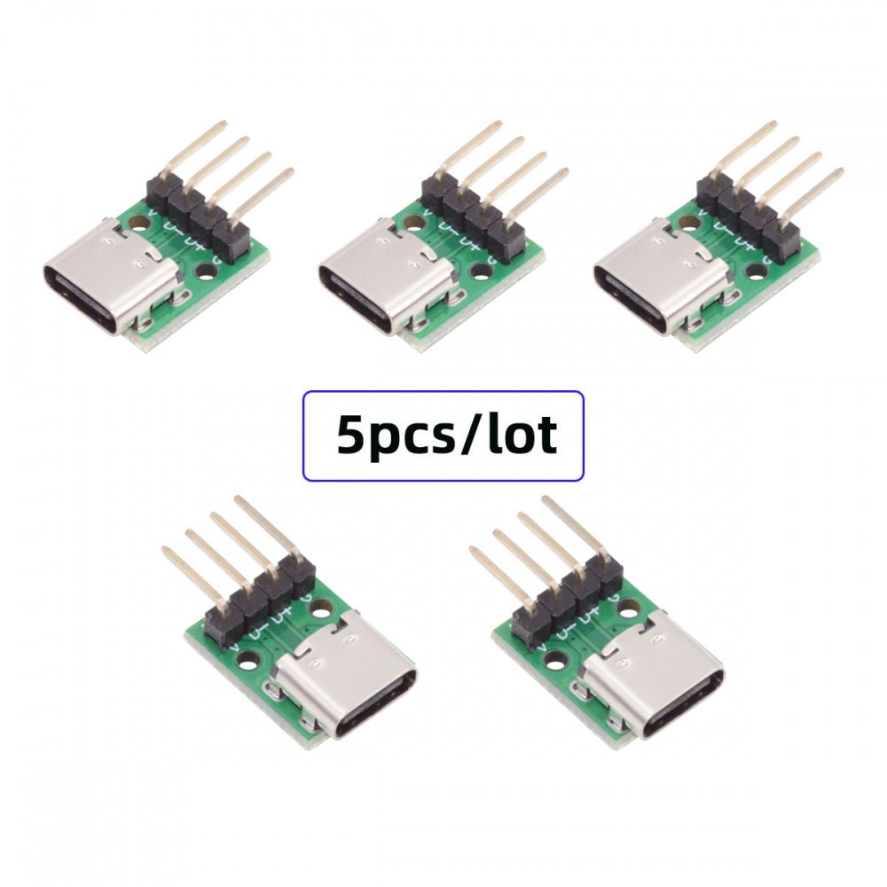 5pcs/set DIY OEM Type C Female Socket Connector to 4Pin Pitch=2.54mm Contact Header Horizontal USB2.0 Pinout DC 5V Power