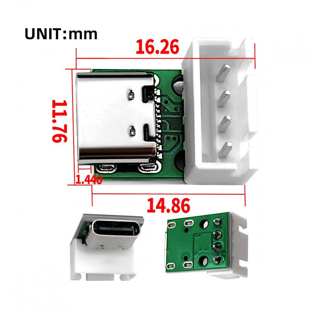 5pcs/set DIY OEM Type C Female Socket Connector to 4Pin Pitch=2.54mm Wafer Socket Vertical USB2.0 Pinout DC 5V Power