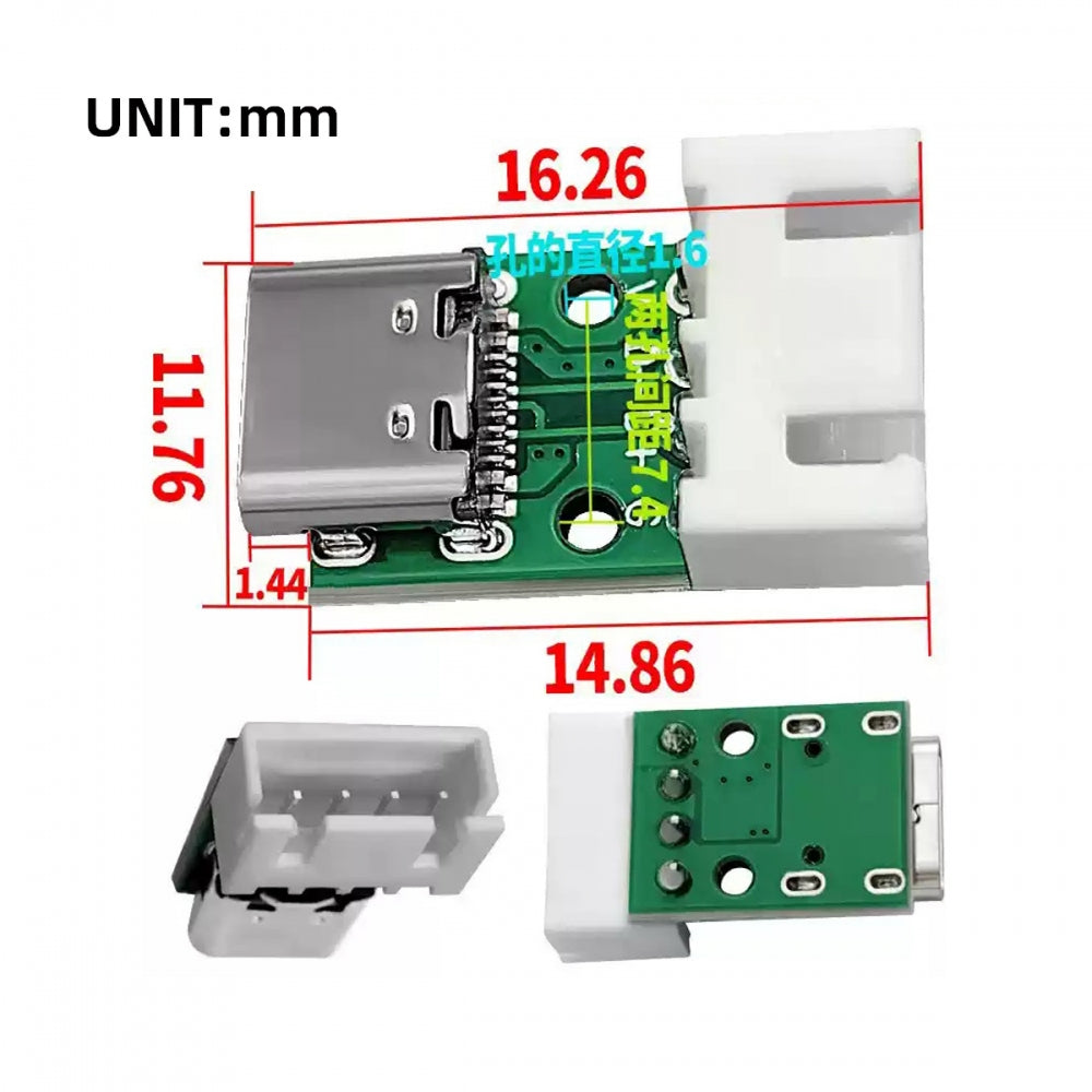 5pcs/set DIY OEM Type C Female Socket Connector to 4Pin Pitch=2.54mm Wafer Socket Horizontal USB2.0 Pinout DC 5V Power