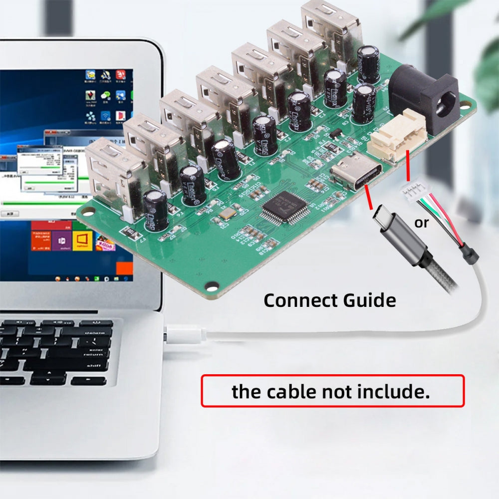 USB2.0 Type-C & 4Pin Pitch=2.0mm Wafer 1-to-7 Ports Type-A HUB PCBA PCs 4 Devices for Keyboard Mouse Scanner Printer