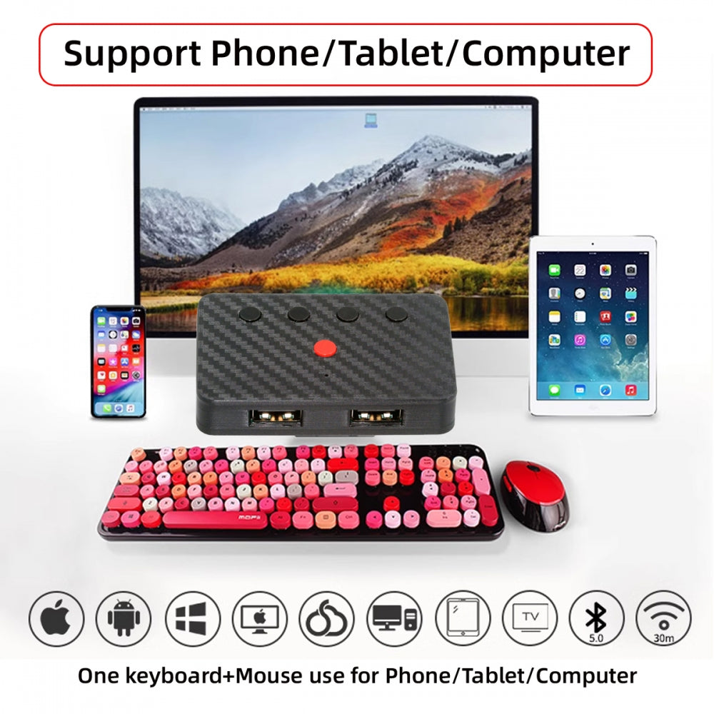 USB Wired Keyboard and Mouse Convert to Wireless 2.4G Bluetooth(BT) Converter with Receiver Type-C Power for Laptop Tablet Phone