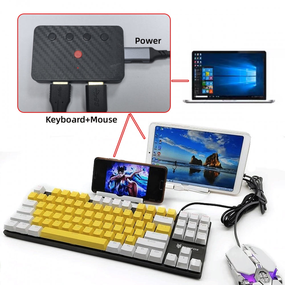 USB Wired Keyboard and Mouse Convert to Wireless 2.4G Bluetooth(BT) Converter with Receiver Type-C Power for Laptop Tablet Phone