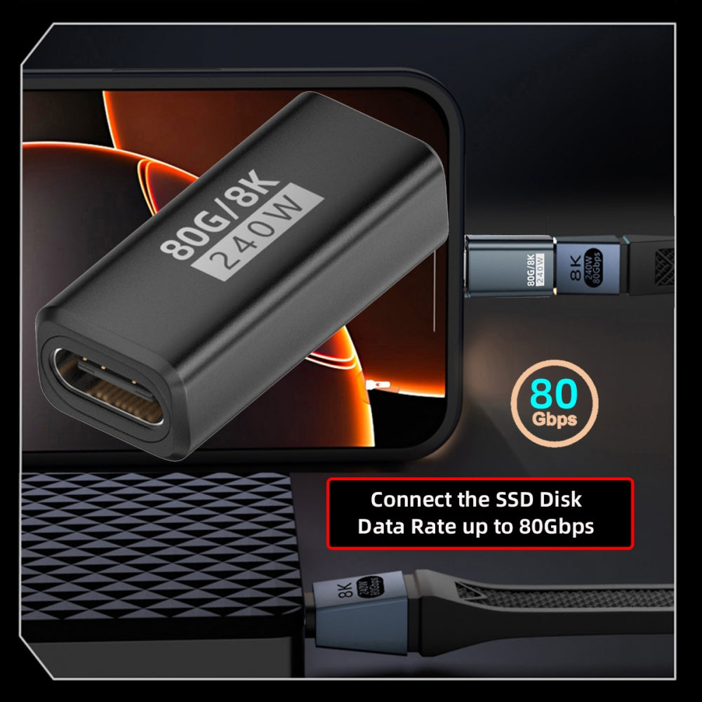USB5.0 80Gbps Female to Female Extension Adapter with 240W 16K 8K 5K Compatible with USB4.0 Thunderbolt3/4/5