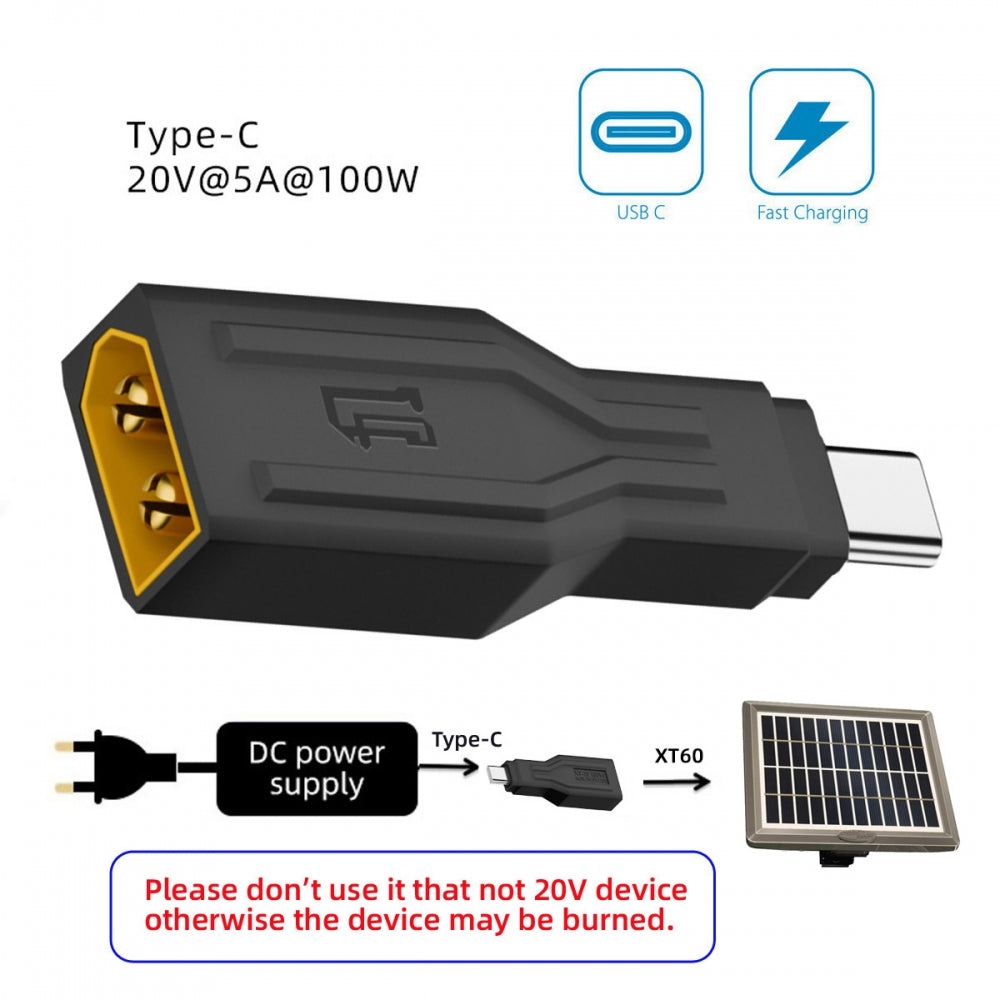 Type-C Male Input 100W 20V 5A PD to XT60 Male Output SC100 Protocol Fast Charging Adapter for RC Lipo Battery Quadcopter