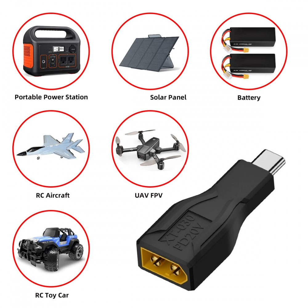 Type-C Male Input 100W 20V 5A PD to XT60 Male Output SC100 Protocol Fast Charging Adapter for RC Lipo Battery Quadcopter
