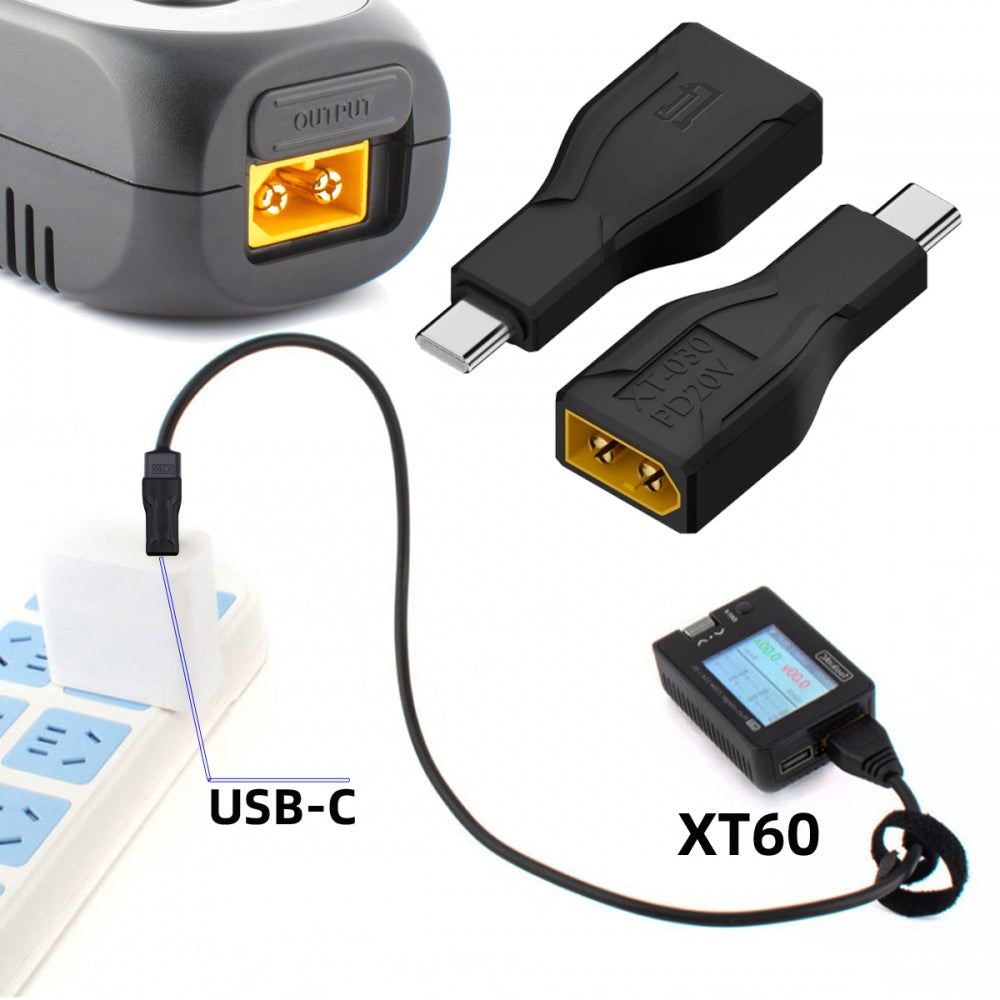 Type-C Male Input 100W 20V 5A PD to XT60 Male Output SC100 Protocol Fast Charging Adapter for RC Lipo Battery Quadcopter