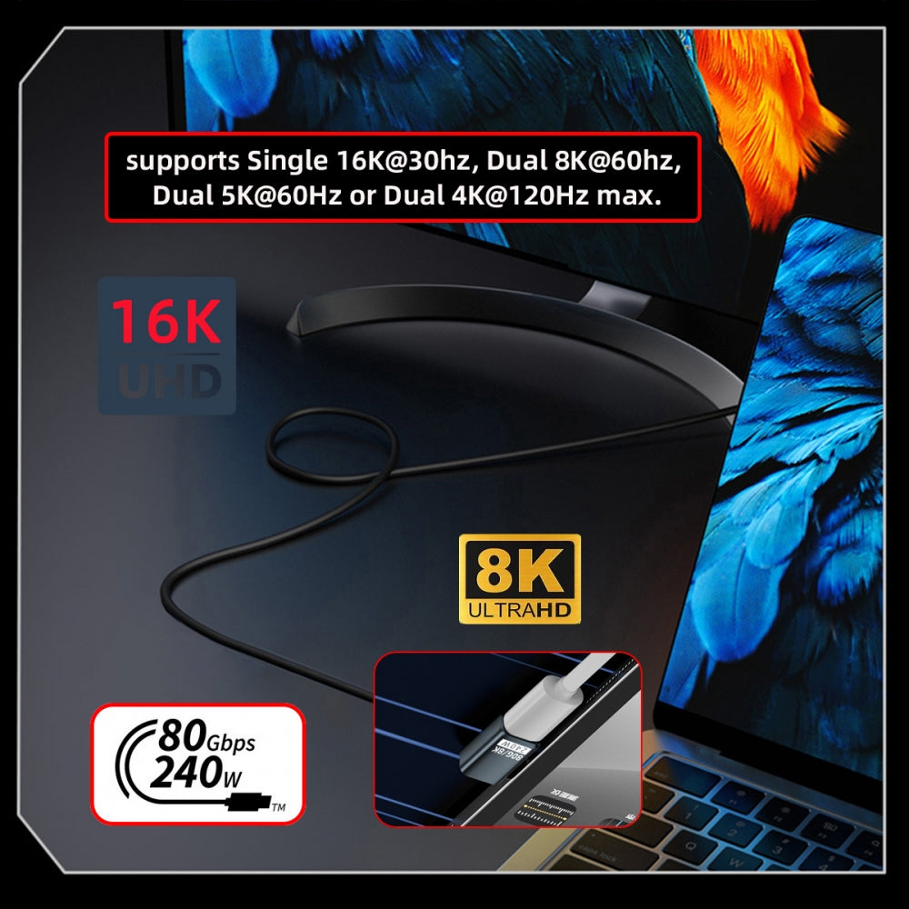 USB5.0 80Gbps Male to Female Extension Adapter Left Right Angled with 240W 16K 8K 5K Compatible with USB4.0 Thunderbolt3/4/5