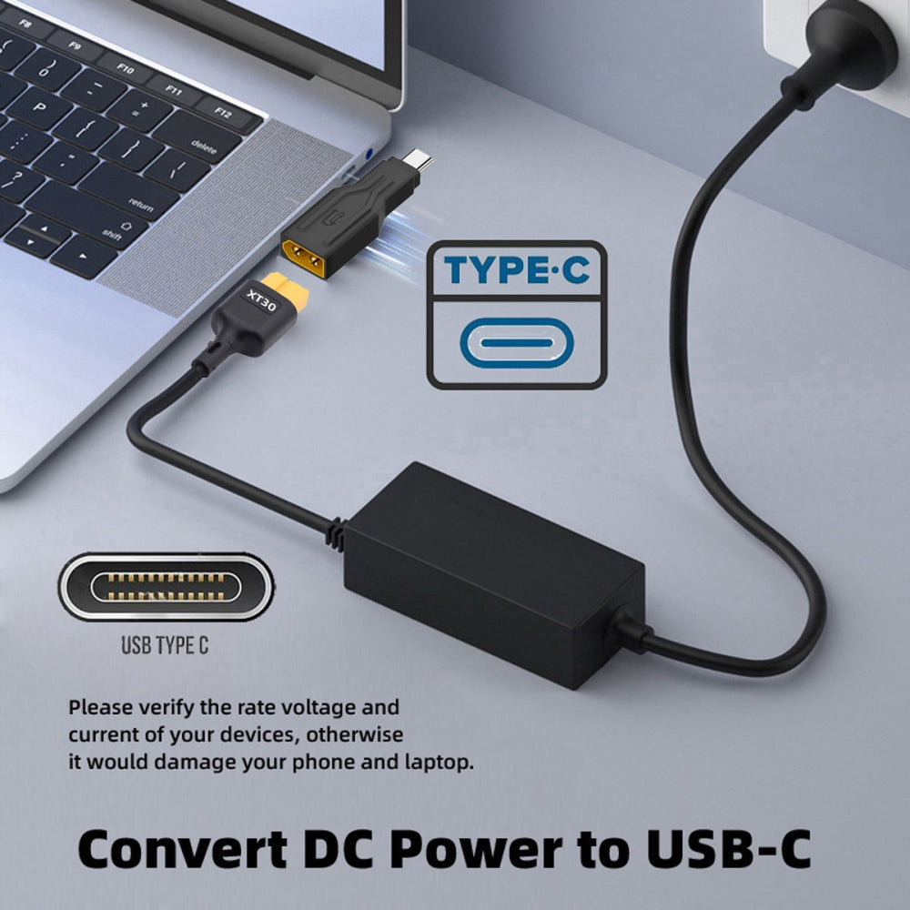 XT30 Male Input SC100 Protocol to Type-C Male Output Fast Charging Adapter for RC Lipo Battery Quadcopter Laptop Phone