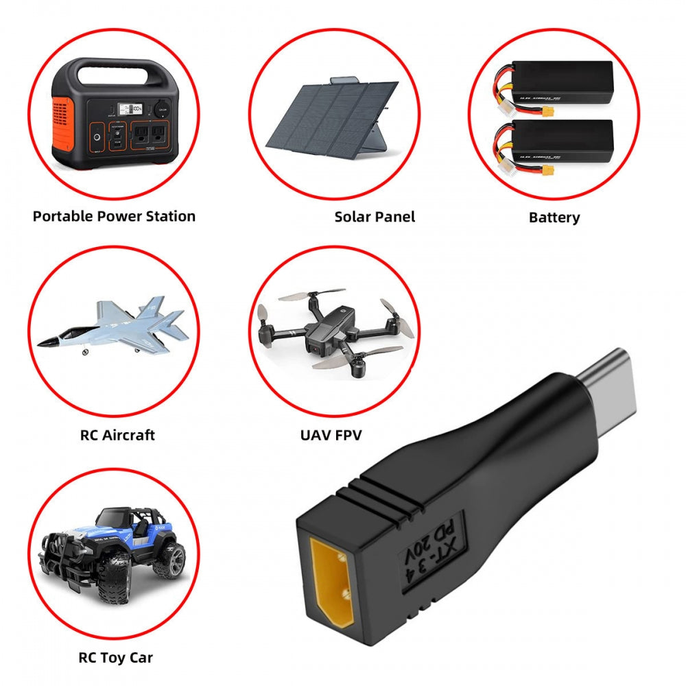 Type-C Male Input 100W 20V 5A PD to XT30 Male Output SC100 Protocol Fast Charging Adapter for RC Lipo Battery Quadcopter