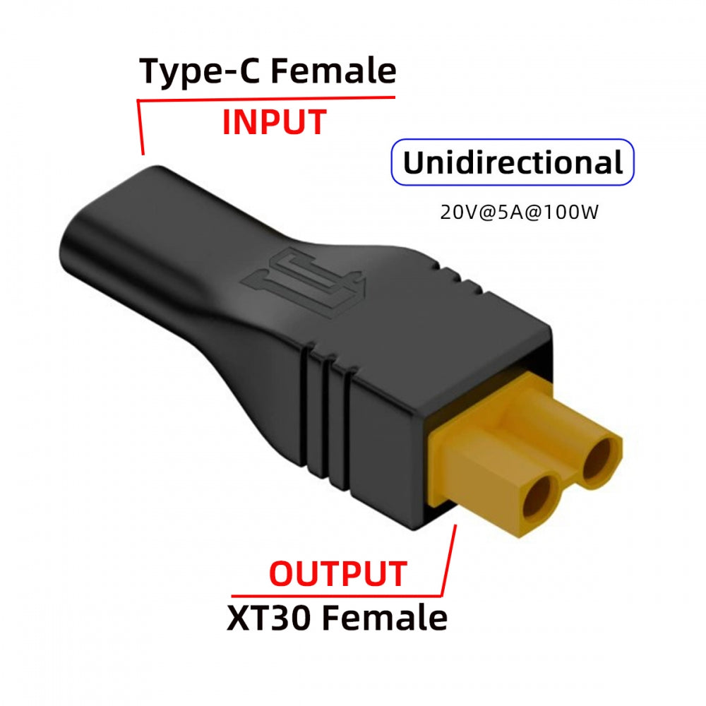 Type-C Female Input 100W 20V 5A PD to XT30 Male Output SC100 Protocol Fast Charging Adapter for RC Lipo Battery Quadcopter