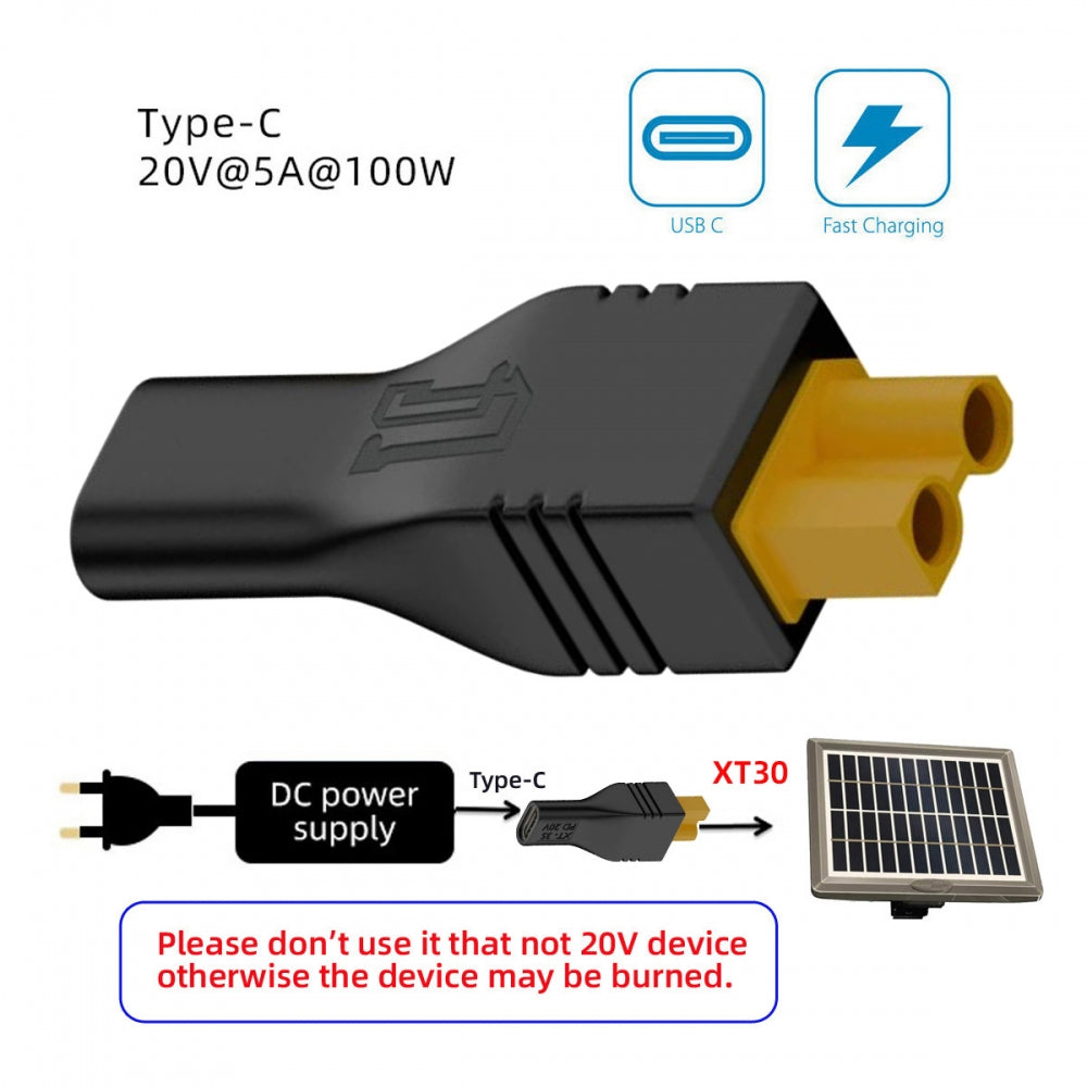 Type-C Female Input 100W 20V 5A PD to XT30 Male Output SC100 Protocol Fast Charging Adapter for RC Lipo Battery Quadcopter