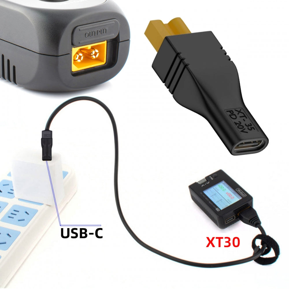 Type-C Female Input 100W 20V 5A PD to XT30 Male Output SC100 Protocol Fast Charging Adapter for RC Lipo Battery Quadcopter