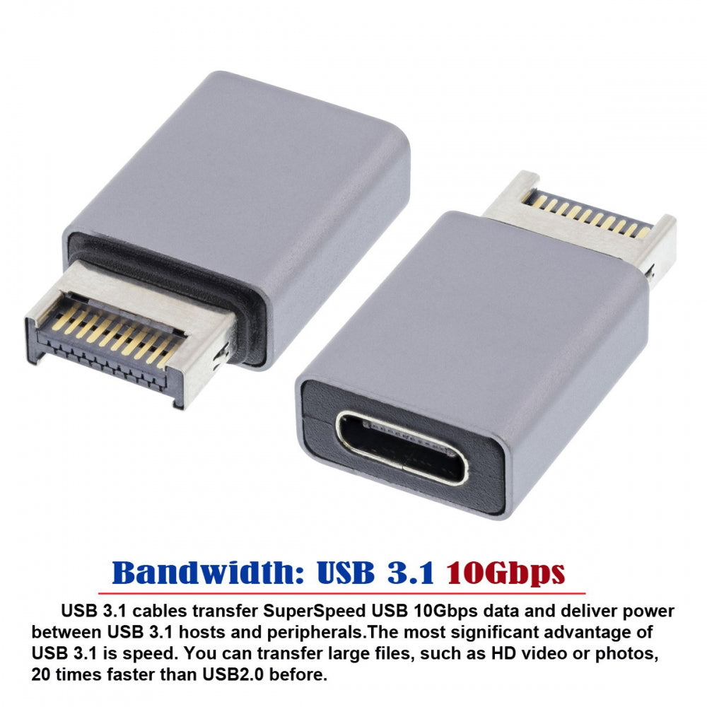 USB 3.1 Front Panel Header Male Type-E to Type-C USB-C Female Motherboard Extension Data Adapter