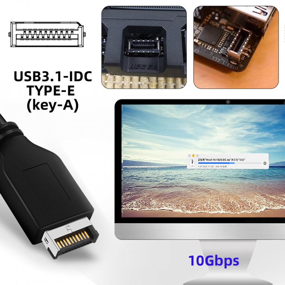 USB 3.1 Front Panel Header Male Type-E to Type-C USB-C Female Motherboard Extension Data Adapter