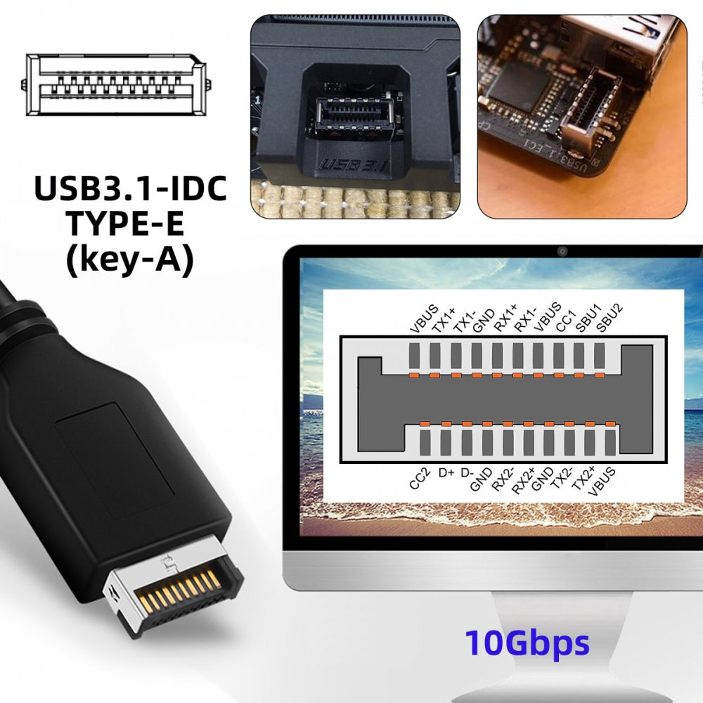 10Gbps Type-E USB 3.1 Front Socket & USB3.0 19Pin/20Pin & Type-A USB-C to PCI-E Express Card Adapter ASM3142 VL822